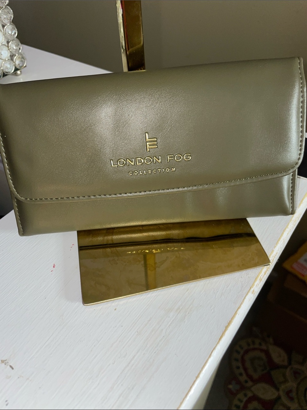 London Fog Olive Green Fold-Over Clutch with Gold Logo